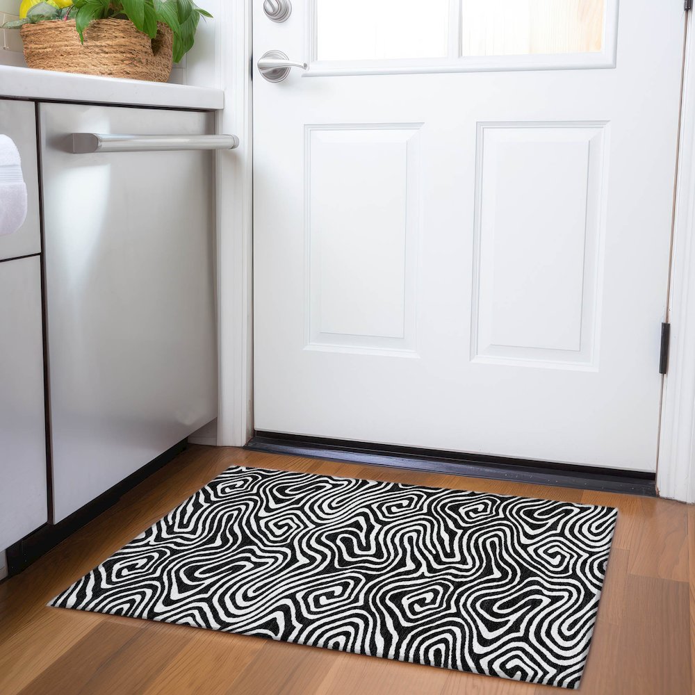 Premium Machine Washable Mayfield AMF1020 Black 1'8" x 2'6" Rug. Picture 5