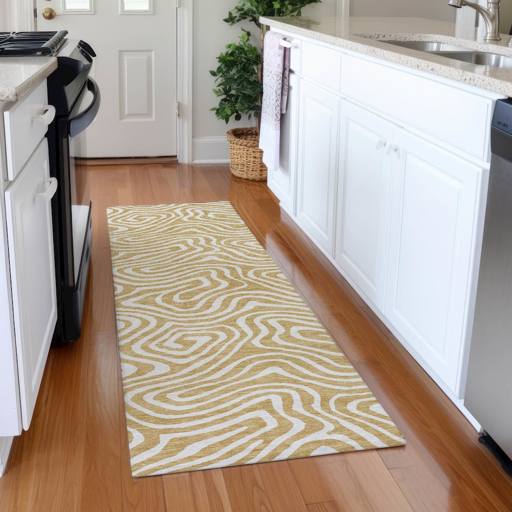 Premium Machine Washable Mayfield AMF1020 Gold 2'3" x 7'6" Runner Rug. Picture 5