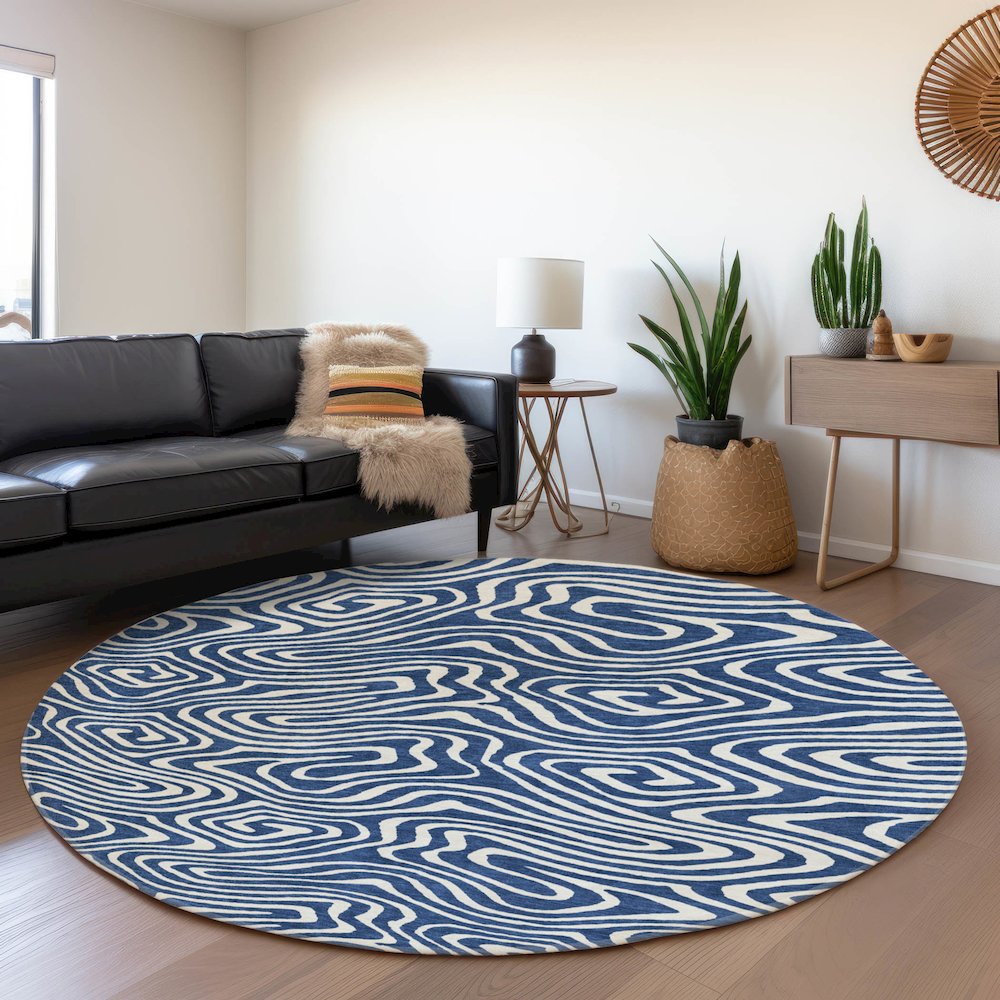 Premium Machine Washable Mayfield AMF1020 Navy 8' x 8' Round Rug. Picture 5