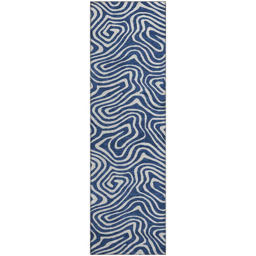Premium Machine Washable Mayfield AMF1020 Navy 2'3" x 7'6" Runner Rug. Picture 1
