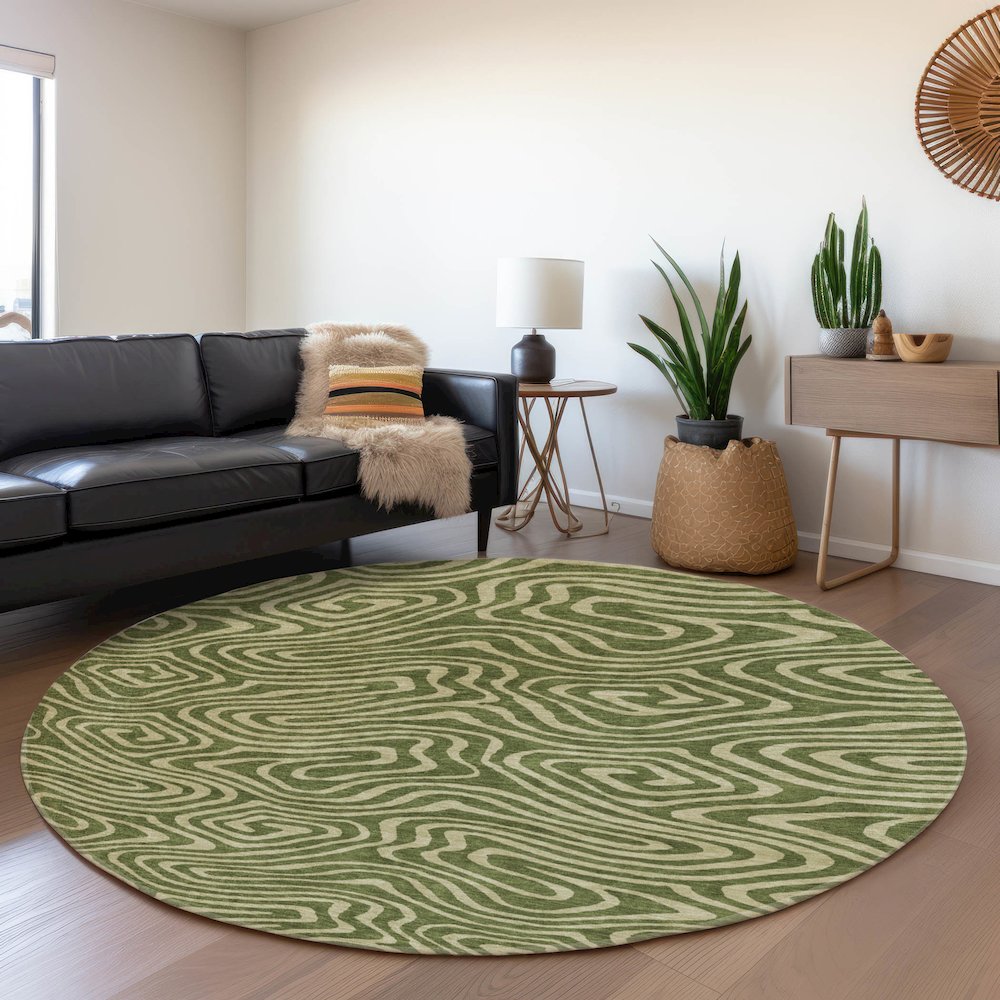 Premium Machine Washable Mayfield AMF1020 Olive 8' x 8' Round Rug. Picture 5
