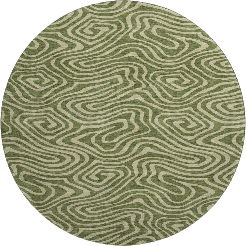 Premium Machine Washable Mayfield AMF1020 Olive 8' x 8' Round Rug. Picture 1