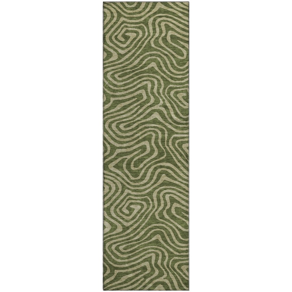 Premium Machine Washable Mayfield AMF1020 Olive 2'3" x 7'6" Runner Rug. Picture 1