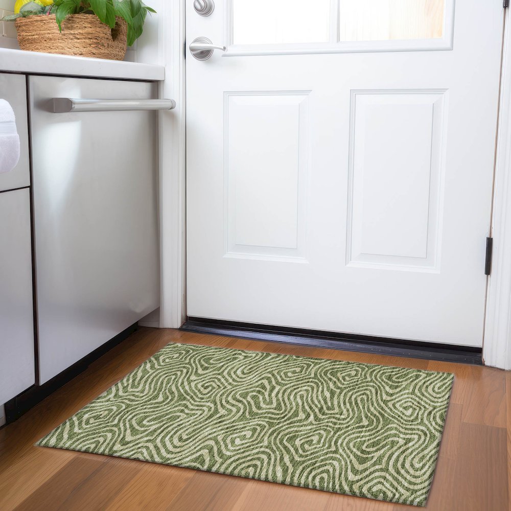 Premium Machine Washable Mayfield AMF1020 Olive 1'8" x 2'6" Rug. Picture 5