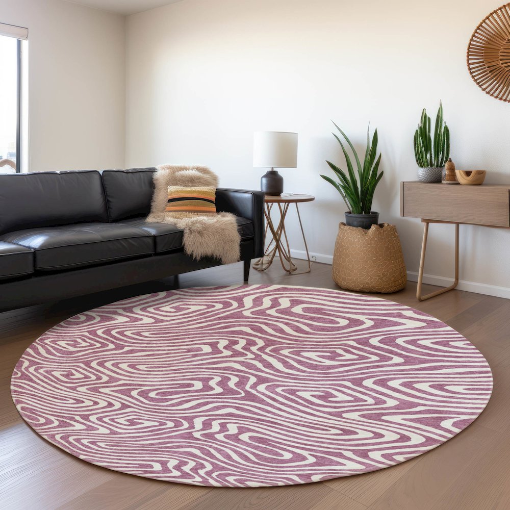 Premium Machine Washable Mayfield AMF1020 Plum 8' x 8' Round Rug. Picture 5