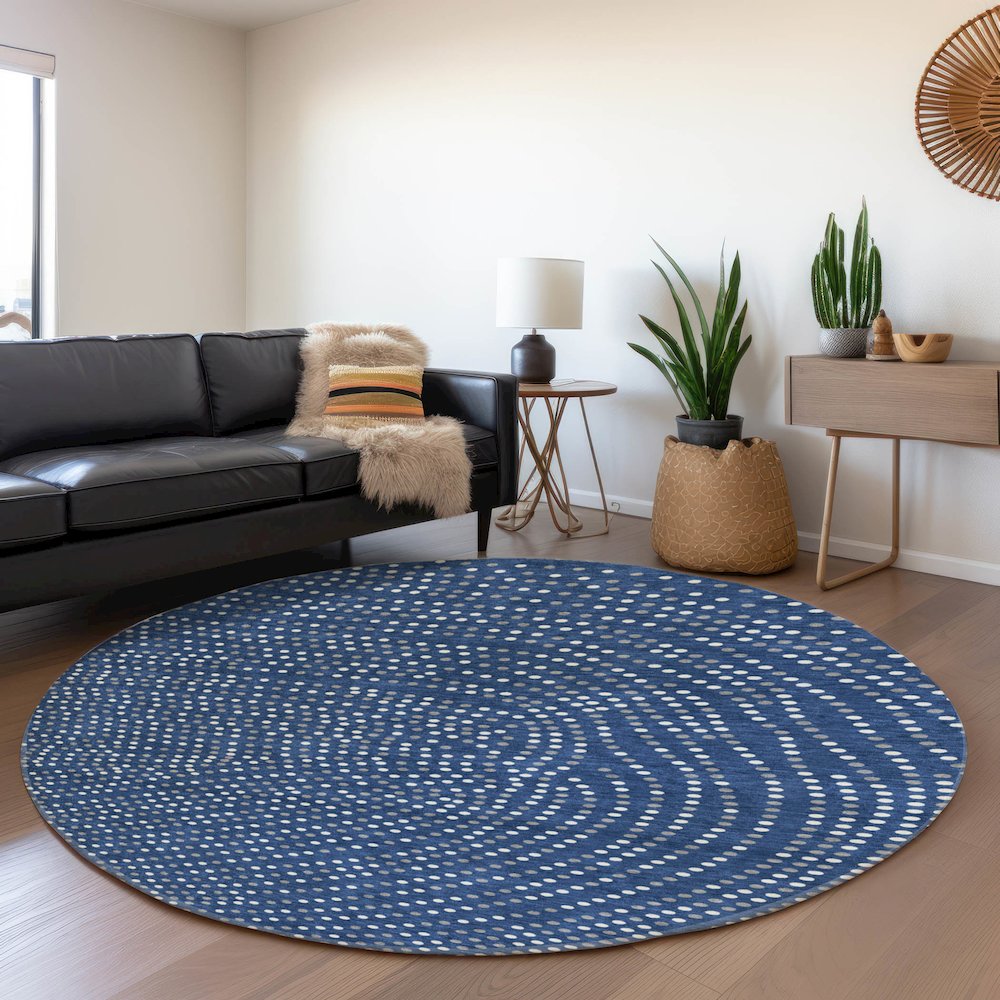 Premium Machine Washable Mayfield AMF1021 Navy 8' x 8' Round Rug. Picture 5