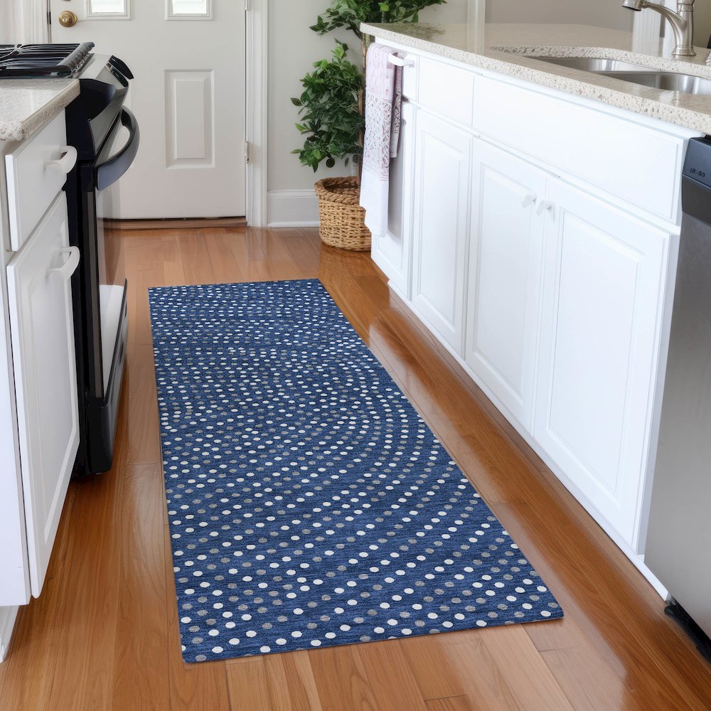 Premium Machine Washable Mayfield AMF1021 Navy 2'3" x 7'6" Runner Rug. Picture 5
