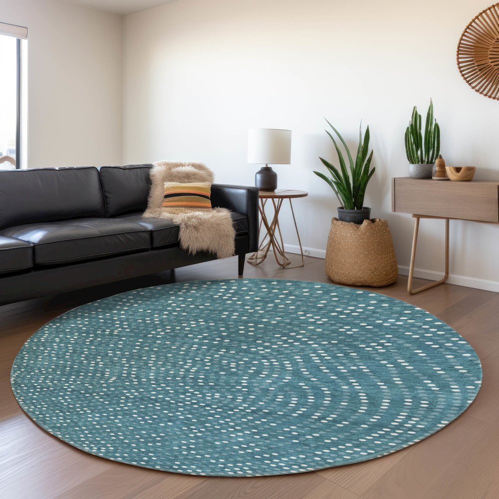 Premium Machine Washable Mayfield AMF1021 Teal 8' x 8' Round Rug. Picture 5