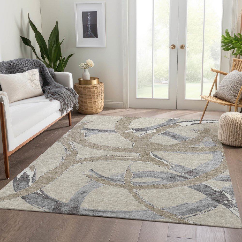 Premium Machine Washable Mayfield AMF1022 Beige 2'6" x 3'10" Rug. Picture 6