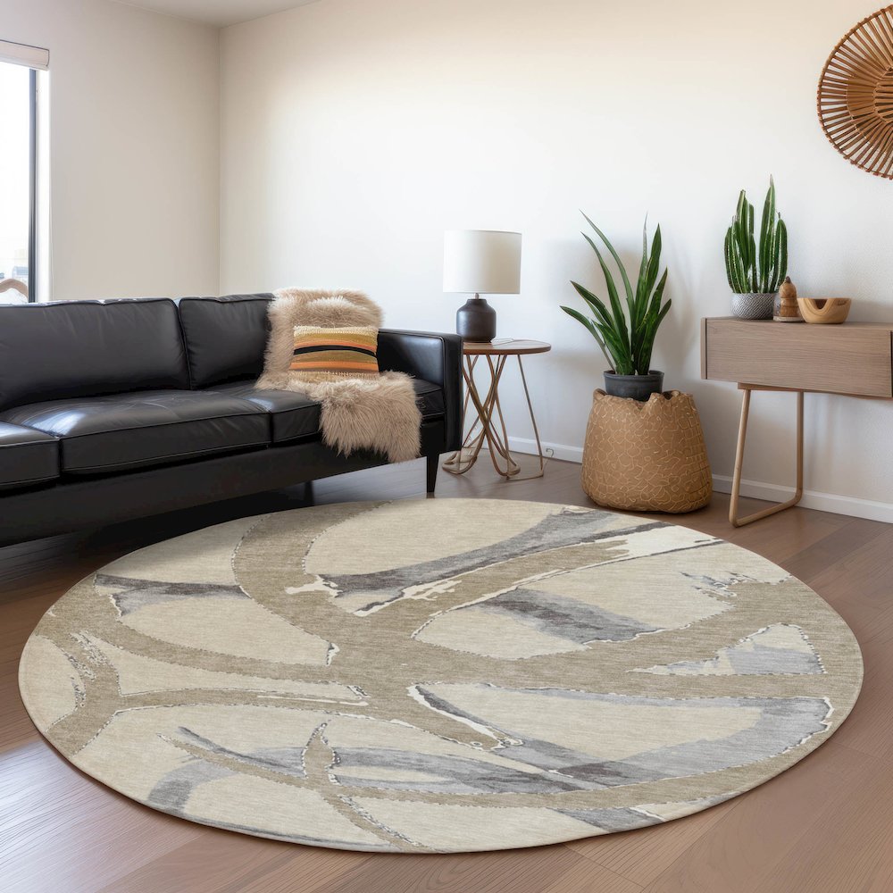 Premium Machine Washable Mayfield AMF1022 Beige 8' x 8' Round Rug. Picture 5
