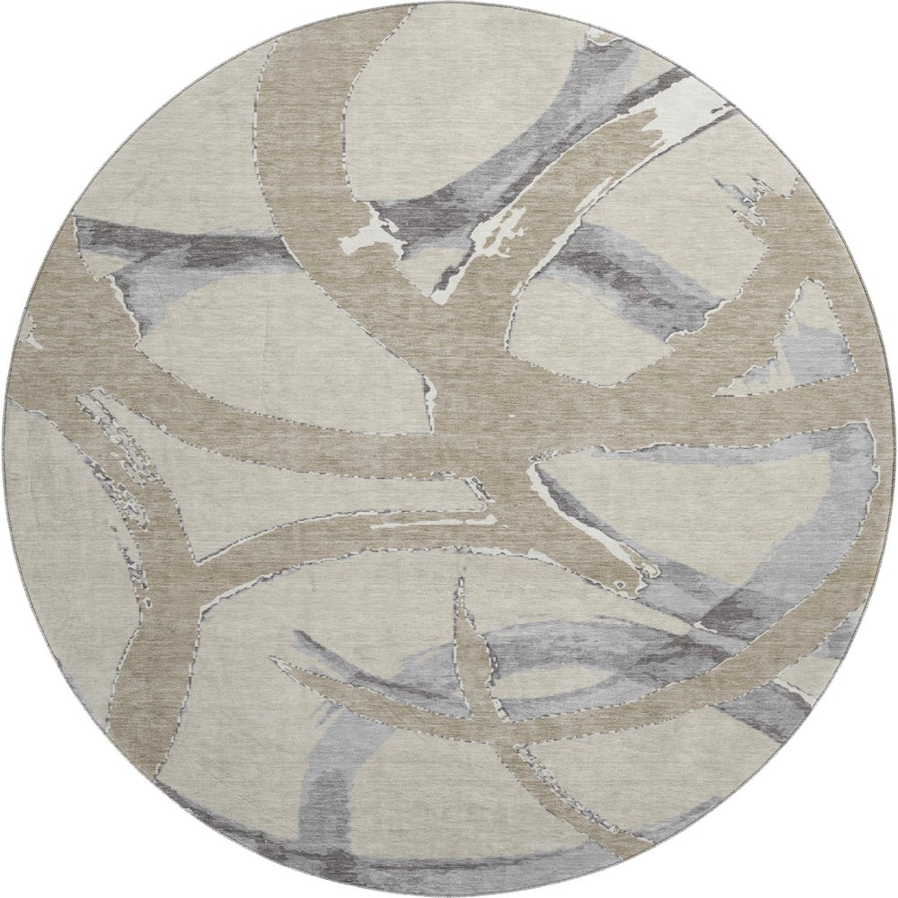 Premium Machine Washable Mayfield AMF1022 Beige 8' x 8' Round Rug. Picture 1