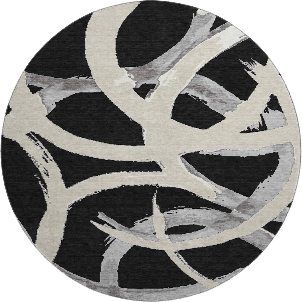 Premium Machine Washable Mayfield AMF1022 Black 8' x 8' Round Rug. Picture 1