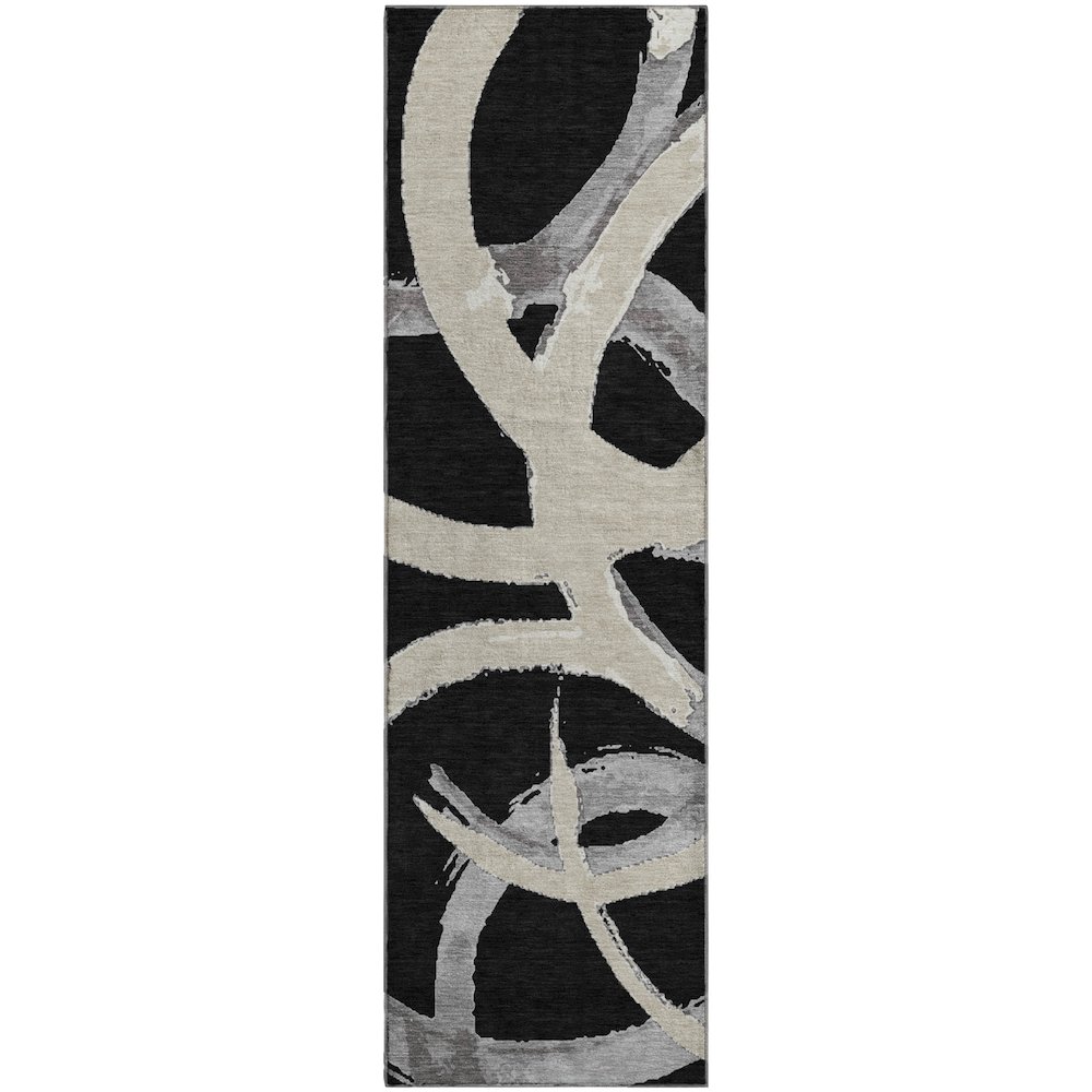 Premium Machine Washable Mayfield AMF1022 Black 2'3" x 7'6" Runner Rug. Picture 1