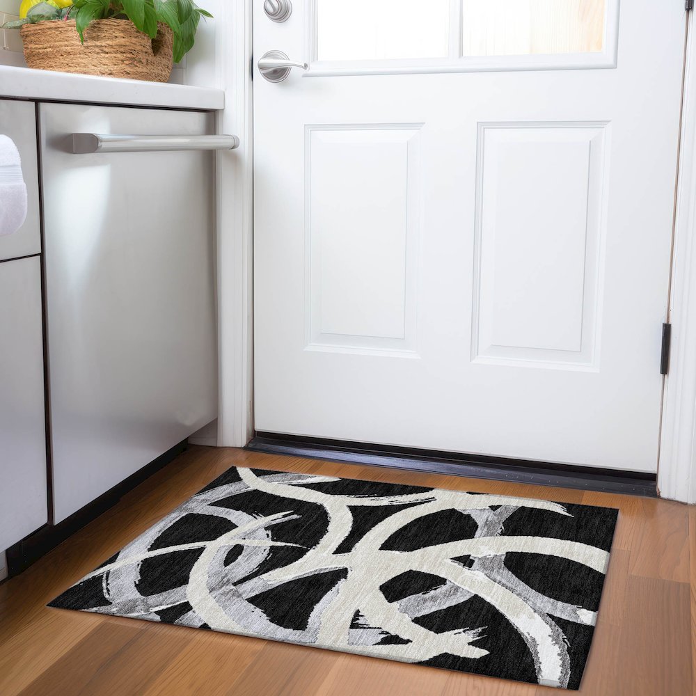 Premium Machine Washable Mayfield AMF1022 Black 1'8" x 2'6" Rug. Picture 5