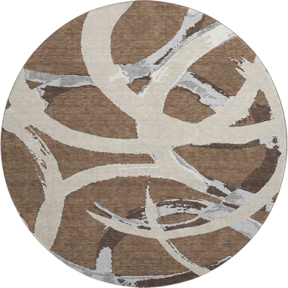 Premium Machine Washable Mayfield AMF1022 Brown 8' x 8' Round Rug. Picture 1