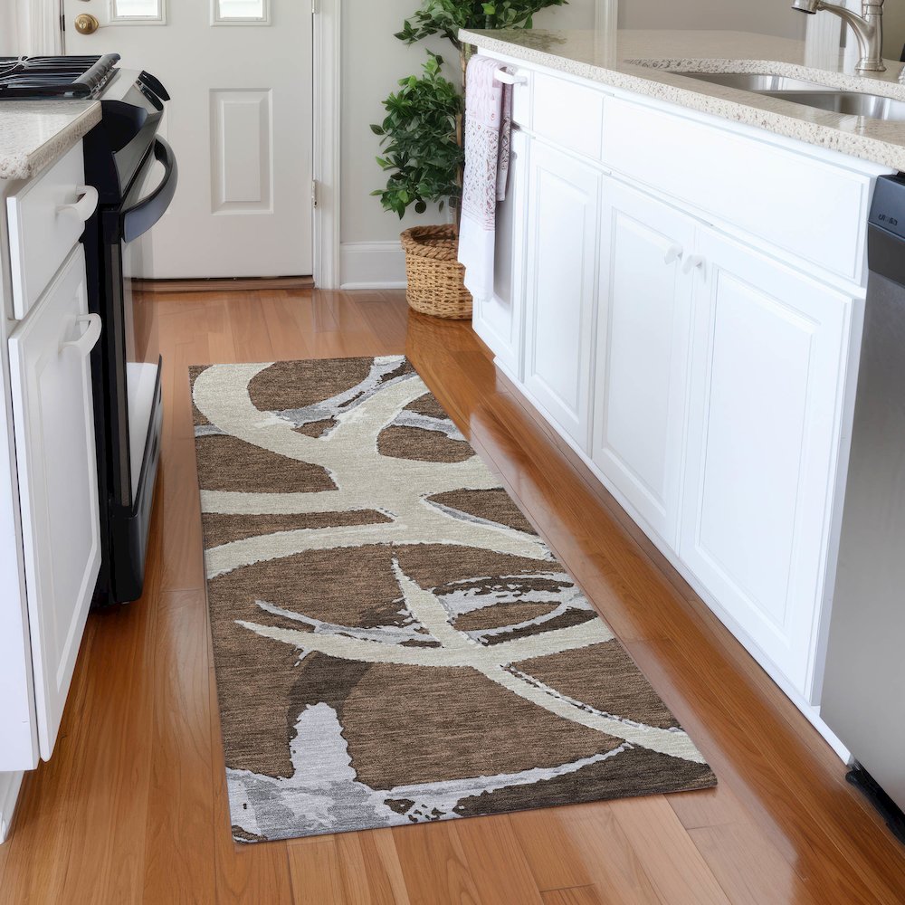 Premium Machine Washable Mayfield AMF1022 Brown 2'3" x 7'6" Runner Rug. Picture 5