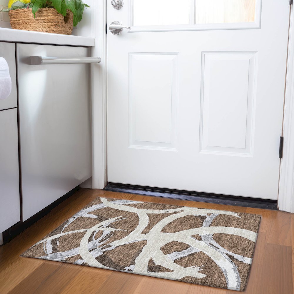 Premium Machine Washable Mayfield AMF1022 Brown 1'8" x 2'6" Rug. Picture 5