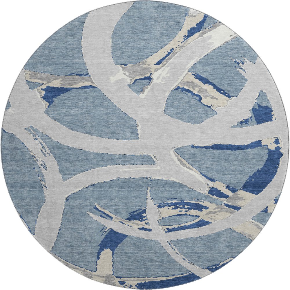 Premium Machine Washable Mayfield AMF1022 Denim 8' x 8' Round Rug. Picture 1