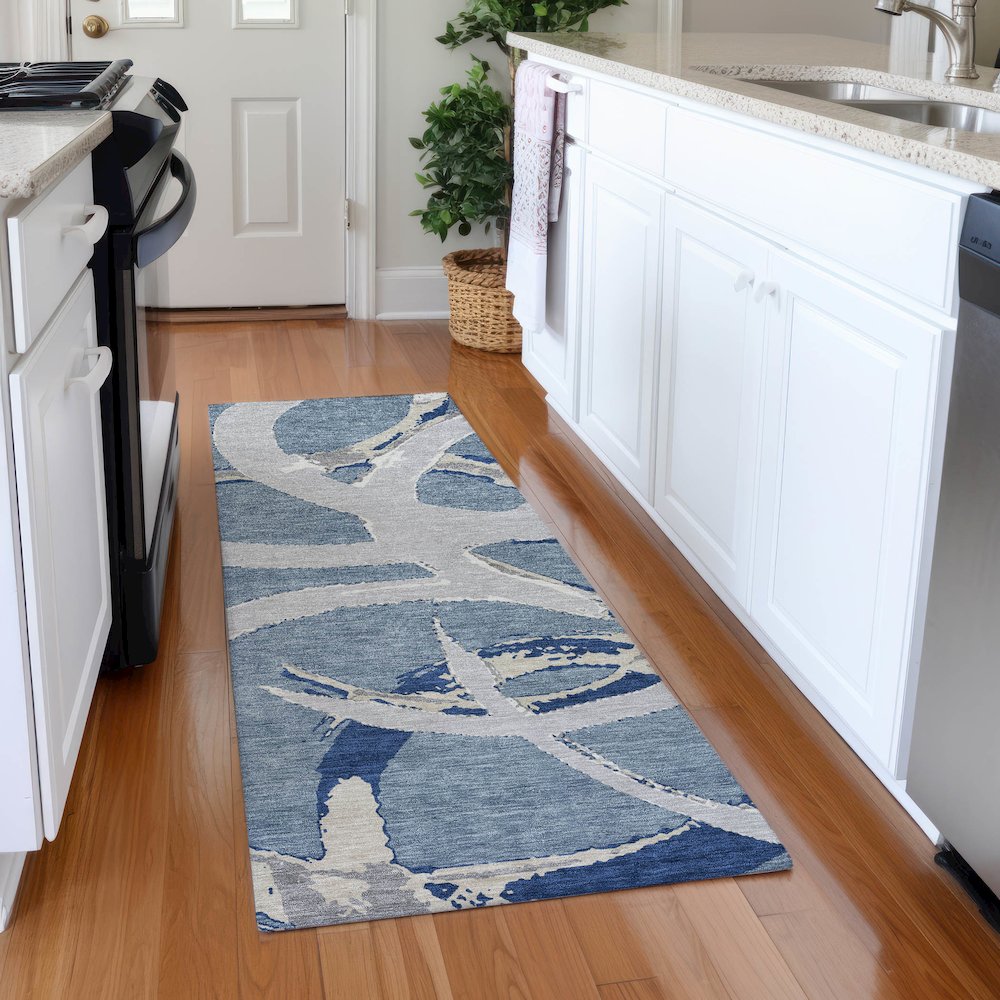 Premium Machine Washable Mayfield AMF1022 Denim 2'3" x 7'6" Runner Rug. Picture 5