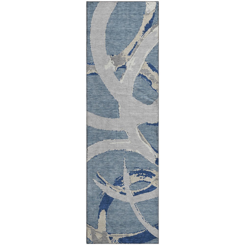Premium Machine Washable Mayfield AMF1022 Denim 2'3" x 7'6" Runner Rug. Picture 1