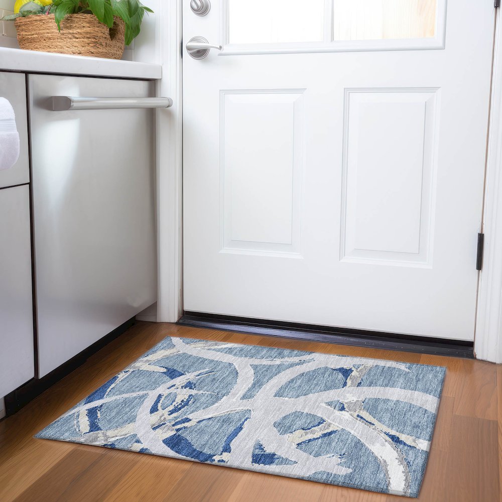 Premium Machine Washable Mayfield AMF1022 Denim 1'8" x 2'6" Rug. Picture 5