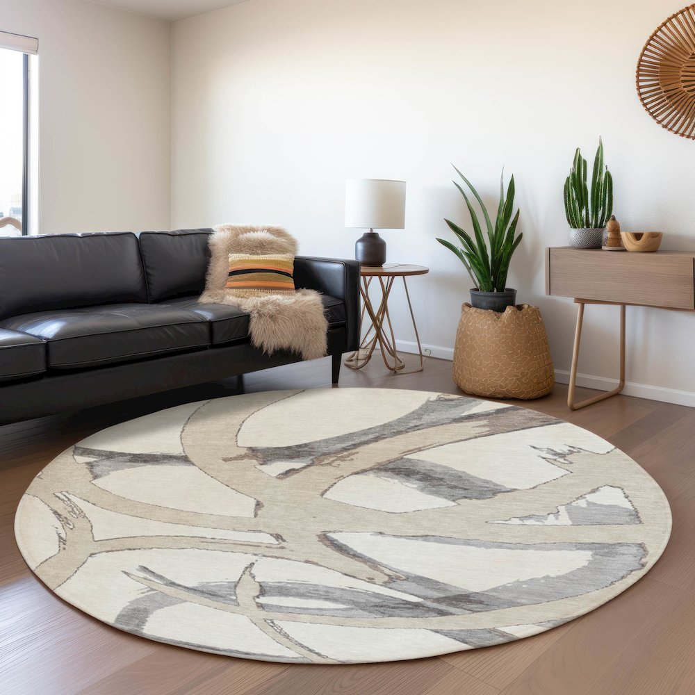 Premium Machine Washable Mayfield AMF1022 Ivory 8' x 8' Round Rug. Picture 5