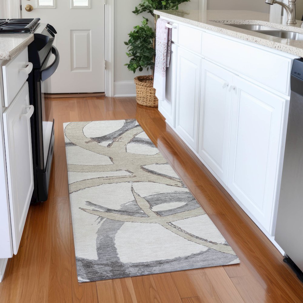 Premium Machine Washable Mayfield AMF1022 Ivory 2'3" x 7'6" Runner Rug. Picture 5