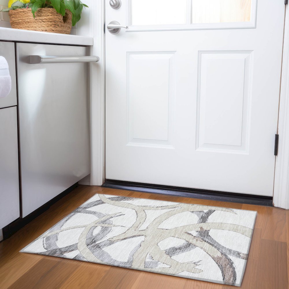Premium Machine Washable Mayfield AMF1022 Ivory 1'8" x 2'6" Rug. Picture 5