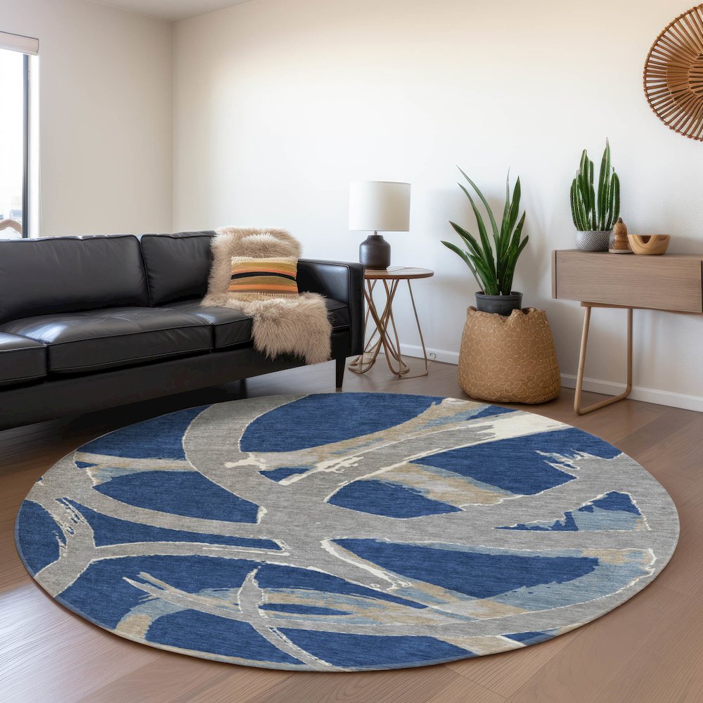 Premium Machine Washable Mayfield AMF1022 Navy 8' x 8' Round Rug. Picture 5