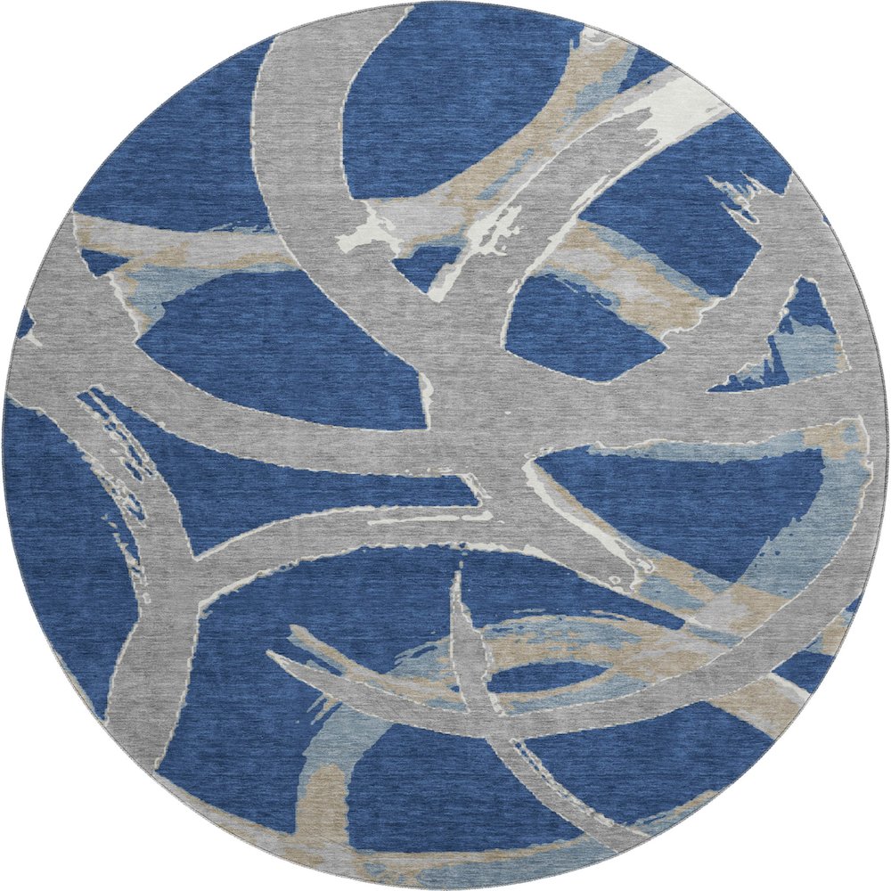Premium Machine Washable Mayfield AMF1022 Navy 8' x 8' Round Rug. Picture 1
