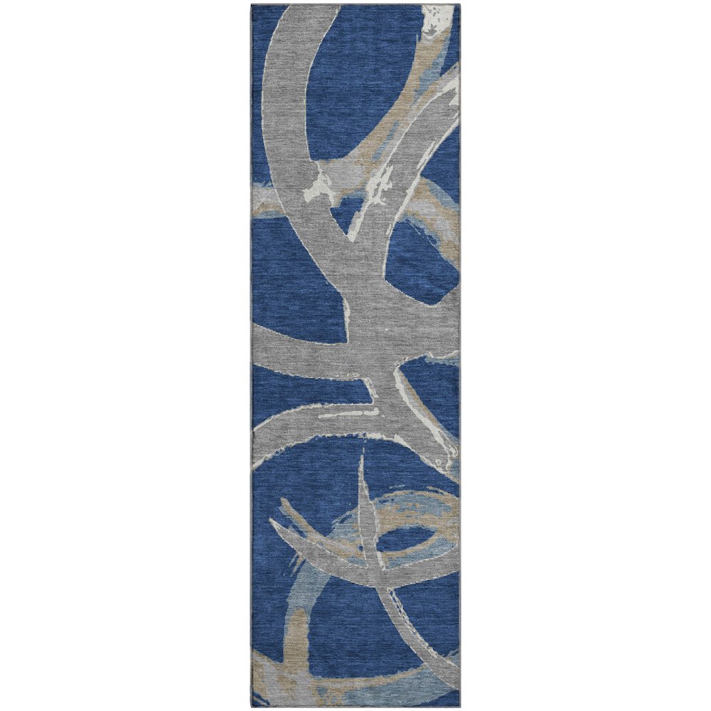 Premium Machine Washable Mayfield AMF1022 Navy 2'3" x 7'6" Runner Rug. Picture 1