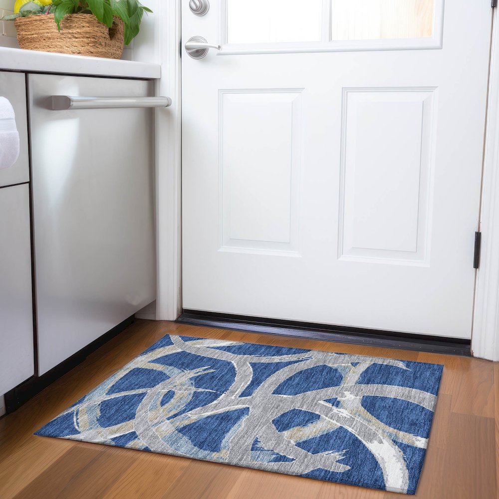Premium Machine Washable Mayfield AMF1022 Navy 1'8" x 2'6" Rug. Picture 5