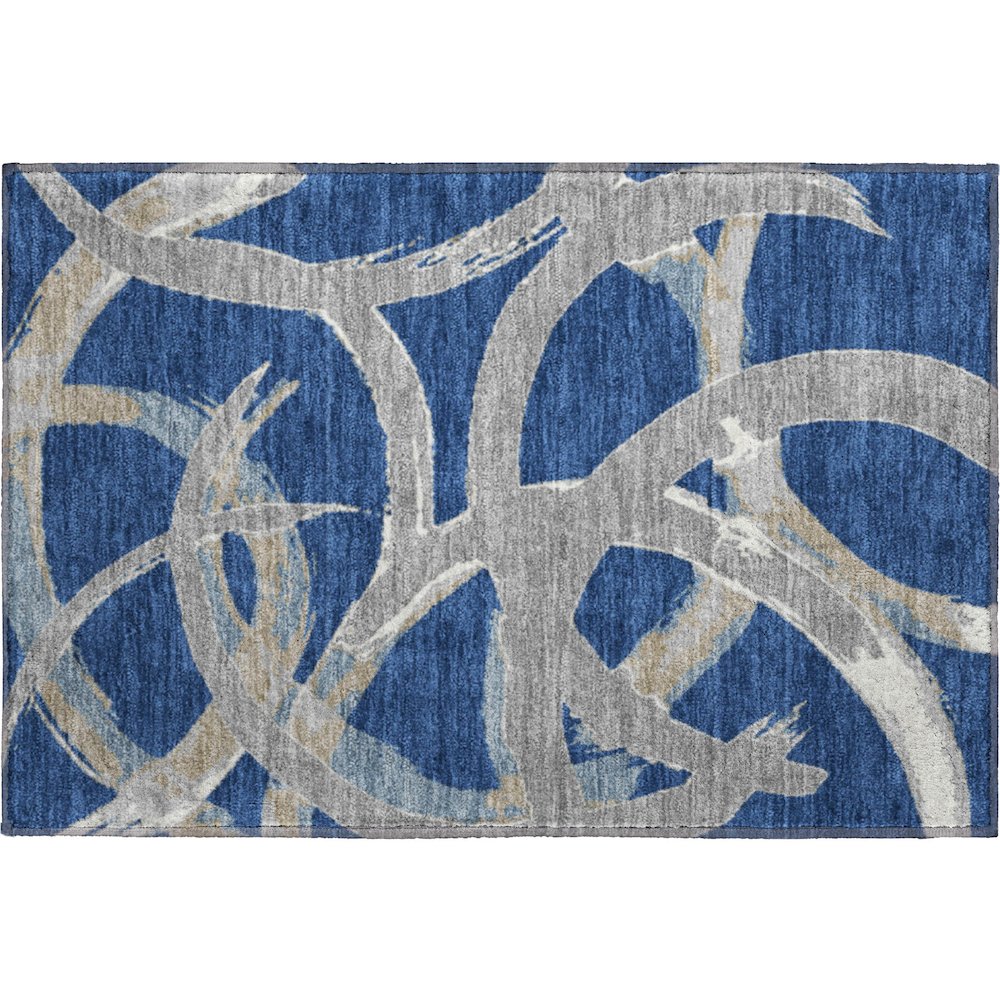 Premium Machine Washable Mayfield AMF1022 Navy 1'8" x 2'6" Rug. Picture 1