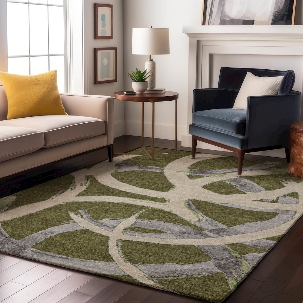Premium Machine Washable Mayfield AMF1022 Olive 2'6" x 3'10" Rug. Picture 5