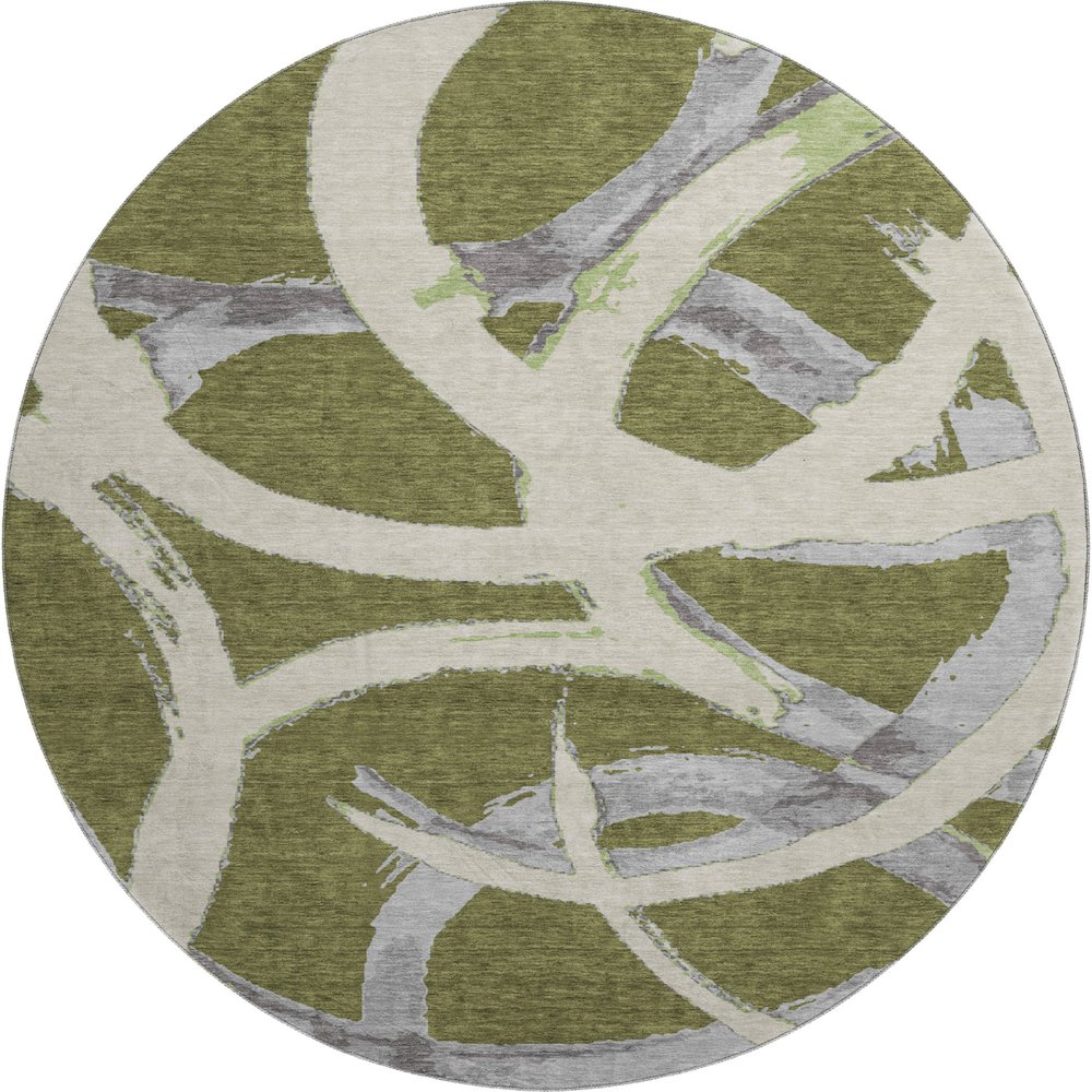 Premium Machine Washable Mayfield AMF1022 Olive 8' x 8' Round Rug. Picture 1