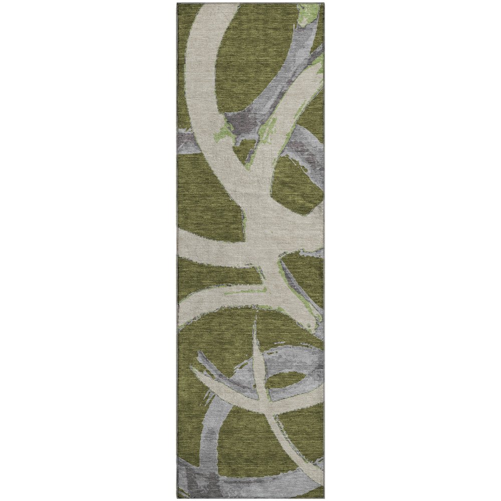 Premium Machine Washable Mayfield AMF1022 Olive 2'3" x 7'6" Runner Rug. Picture 1