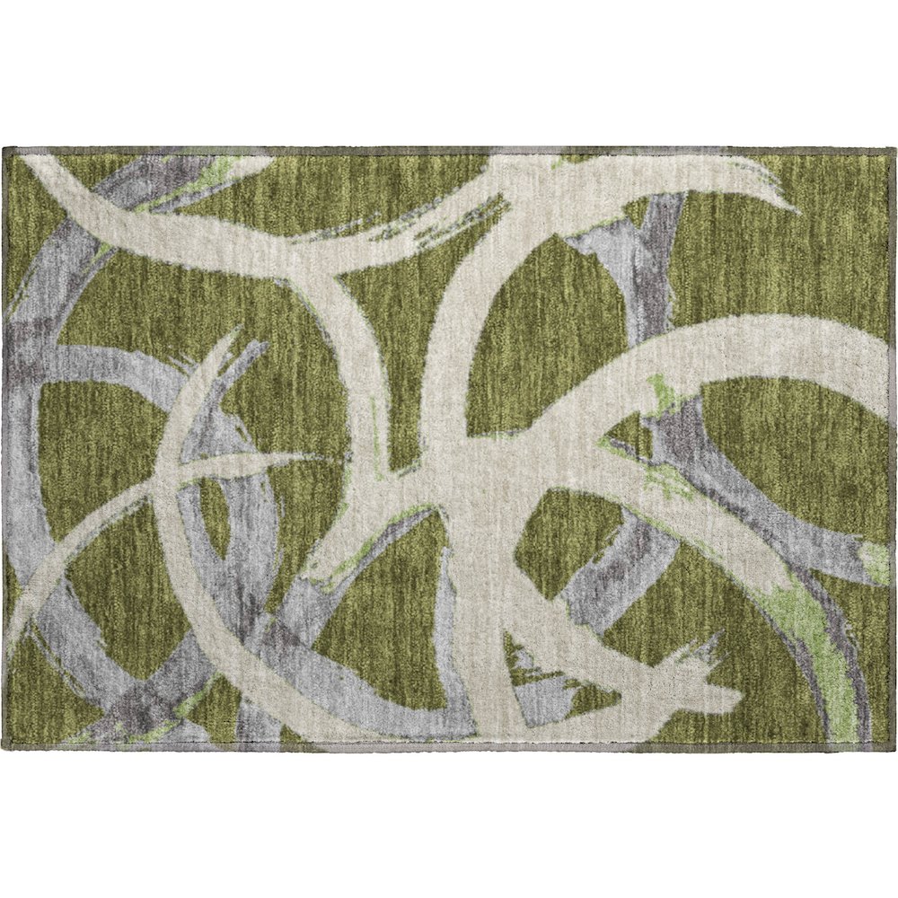 Premium Machine Washable Mayfield AMF1022 Olive 1'8" x 2'6" Rug. Picture 1