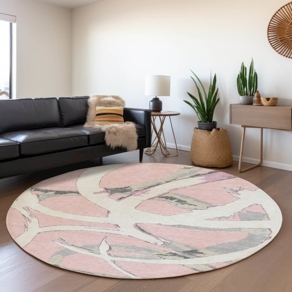 Premium Machine Washable Mayfield AMF1022 Pink 8' x 8' Round Rug. Picture 5