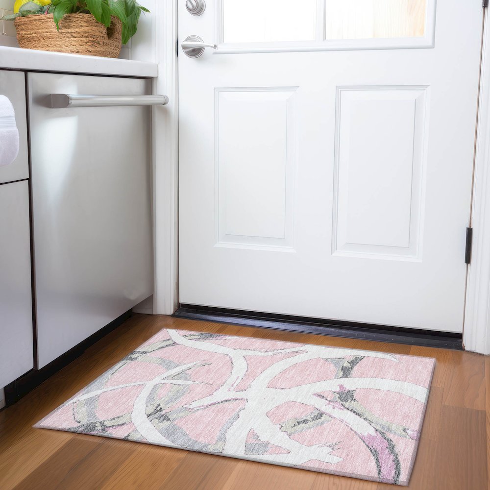 Premium Machine Washable Mayfield AMF1022 Pink 1'8" x 2'6" Rug. Picture 5