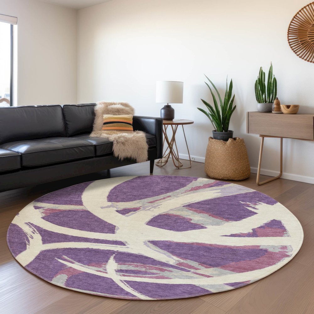 Premium Machine Washable Mayfield AMF1022 Purple 8' x 8' Round Rug. Picture 5