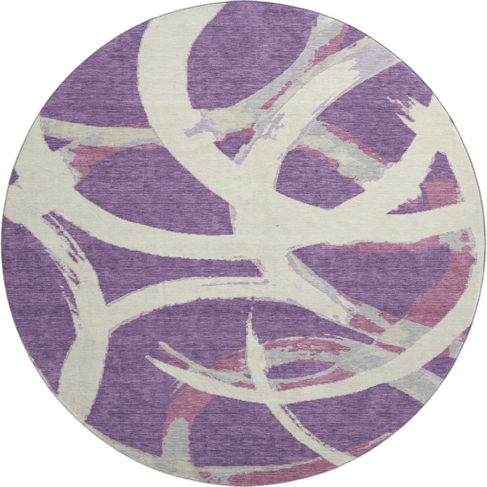 Premium Machine Washable Mayfield AMF1022 Purple 8' x 8' Round Rug. Picture 1