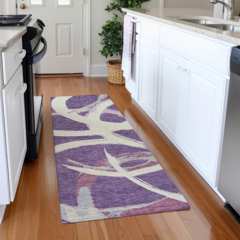 Premium Machine Washable Mayfield AMF1022 Purple 2'3" x 7'6" Runner Rug. Picture 5