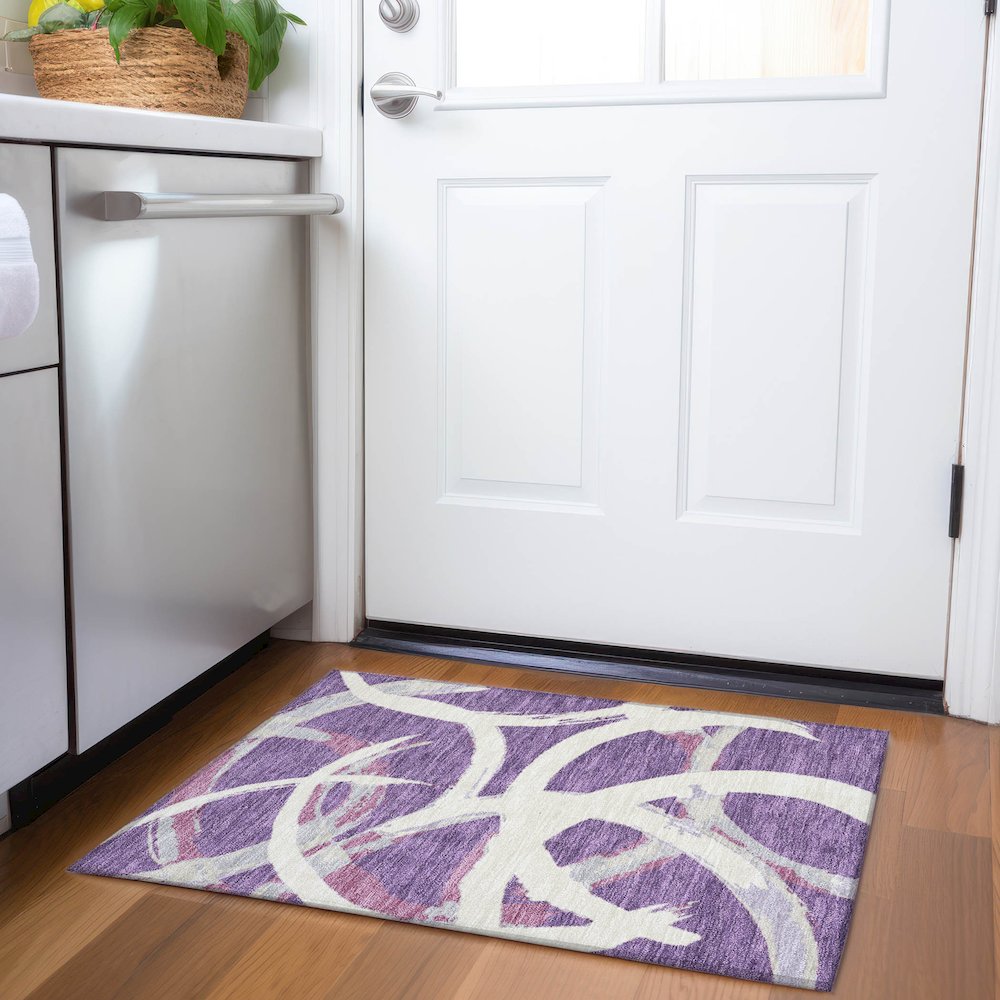 Premium Machine Washable Mayfield AMF1022 Purple 1'8" x 2'6" Rug. Picture 5