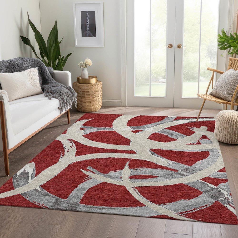 Premium Machine Washable Mayfield AMF1022 Red 2'6" x 3'10" Rug. Picture 6