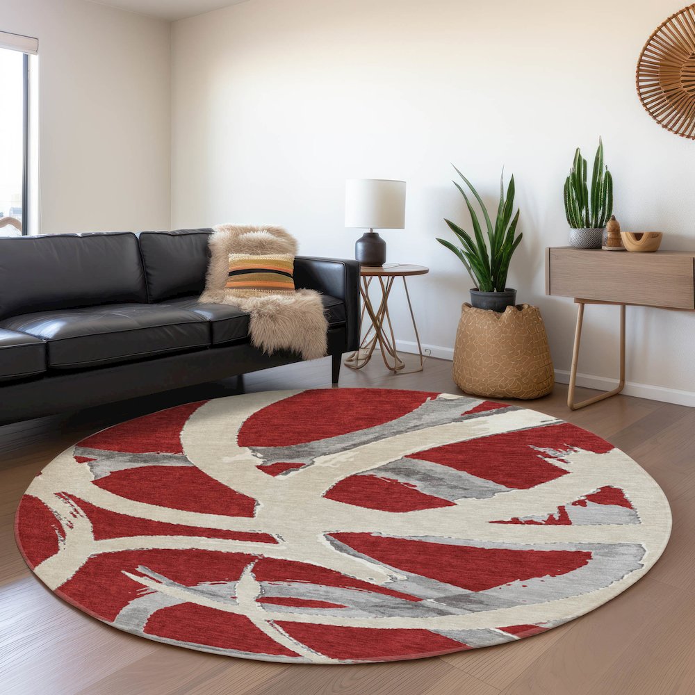 Premium Machine Washable Mayfield AMF1022 Red 8' x 8' Round Rug. Picture 5