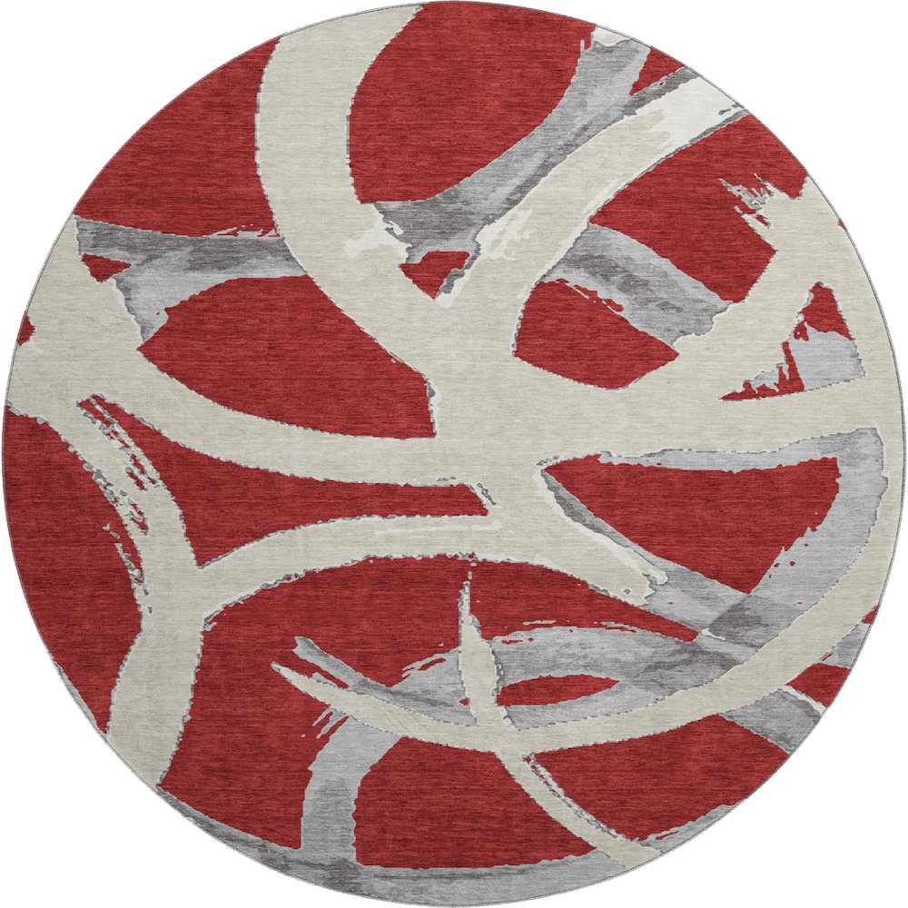 Premium Machine Washable Mayfield AMF1022 Red 8' x 8' Round Rug. Picture 1