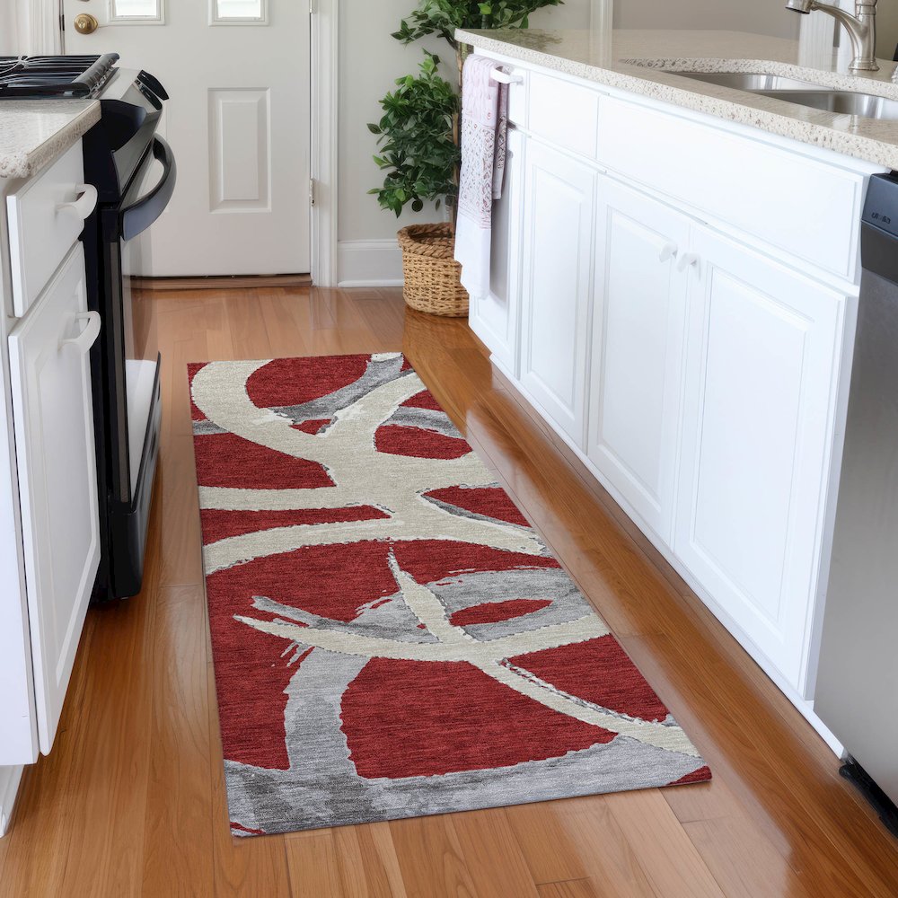 Premium Machine Washable Mayfield AMF1022 Red 2'3" x 7'6" Runner Rug. Picture 5
