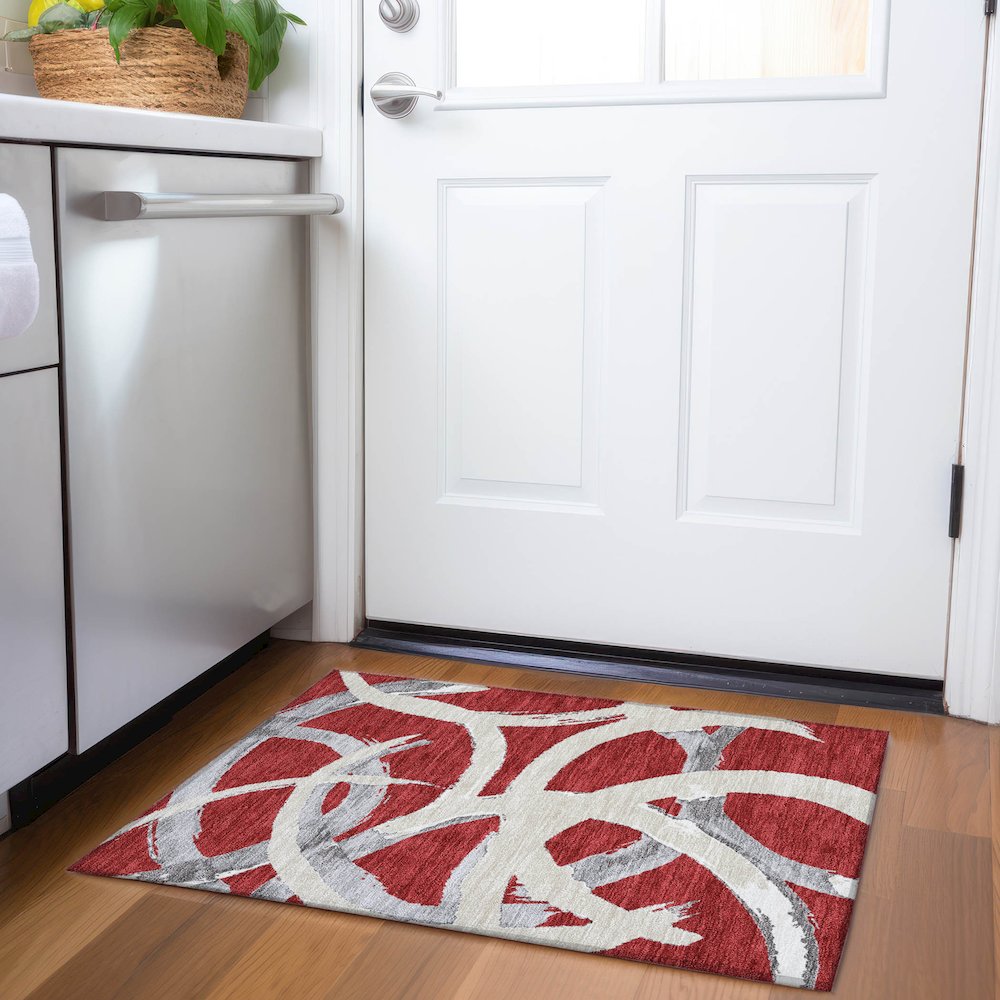 Premium Machine Washable Mayfield AMF1022 Red 1'8" x 2'6" Rug. Picture 5
