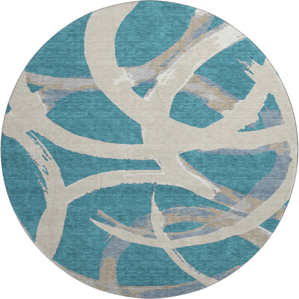 Premium Machine Washable Mayfield AMF1022 Teal 8' x 8' Round Rug. Picture 1