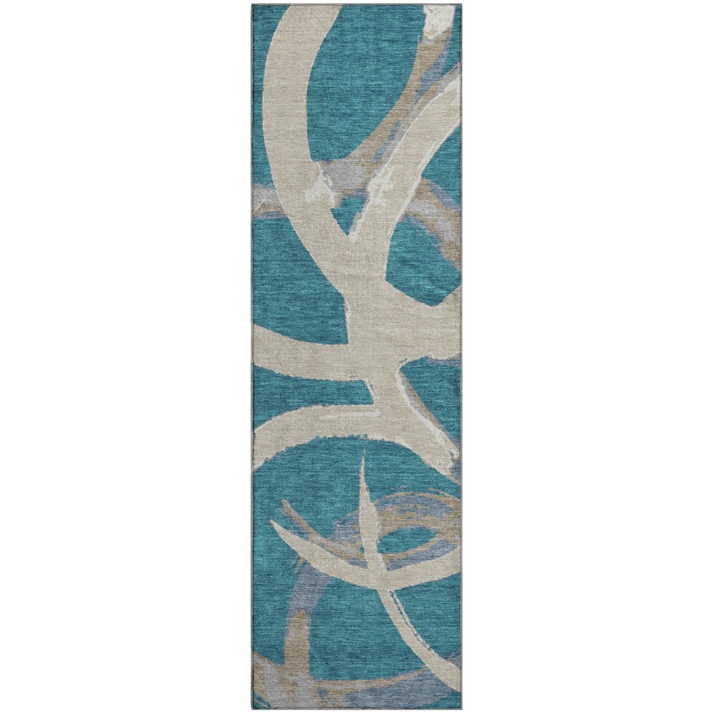 Premium Machine Washable Mayfield AMF1022 Teal 2'3" x 7'6" Runner Rug. Picture 1